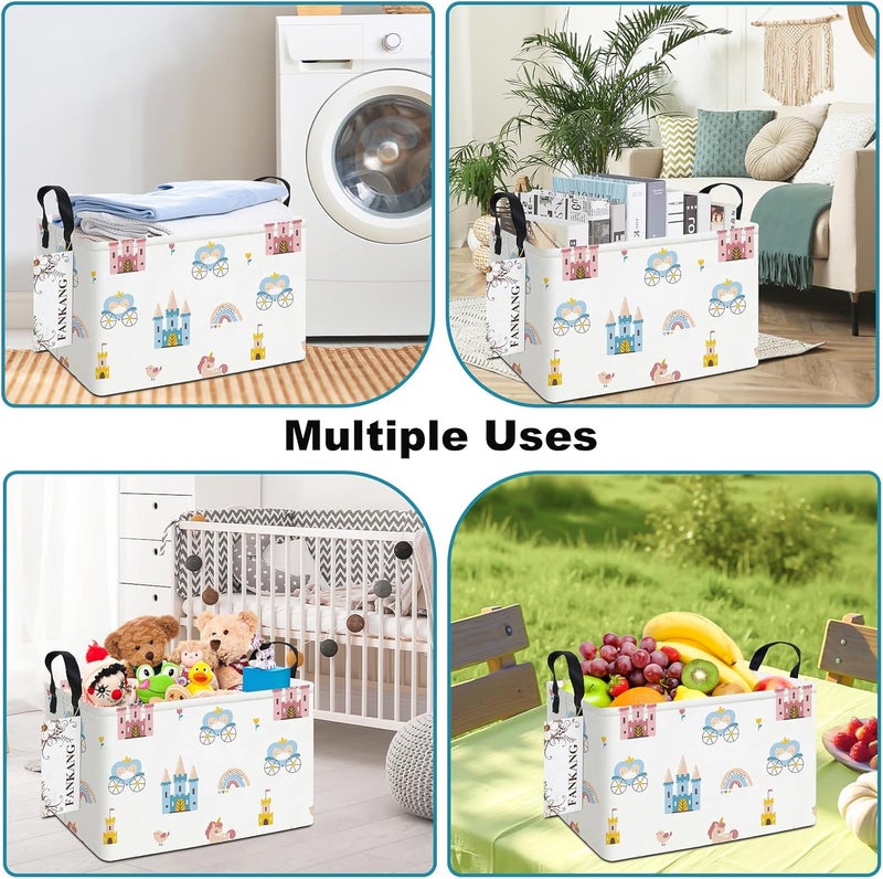 FANKANG Storage Bins, Nursery Hamper Canvas Laundry Basket Foldable with Waterproof PE Coating Large Storage Baskets for Kids Boys and Girls, Office, Bedroom, Clothes,Toys(Rec-castle carriage ） - Image 5