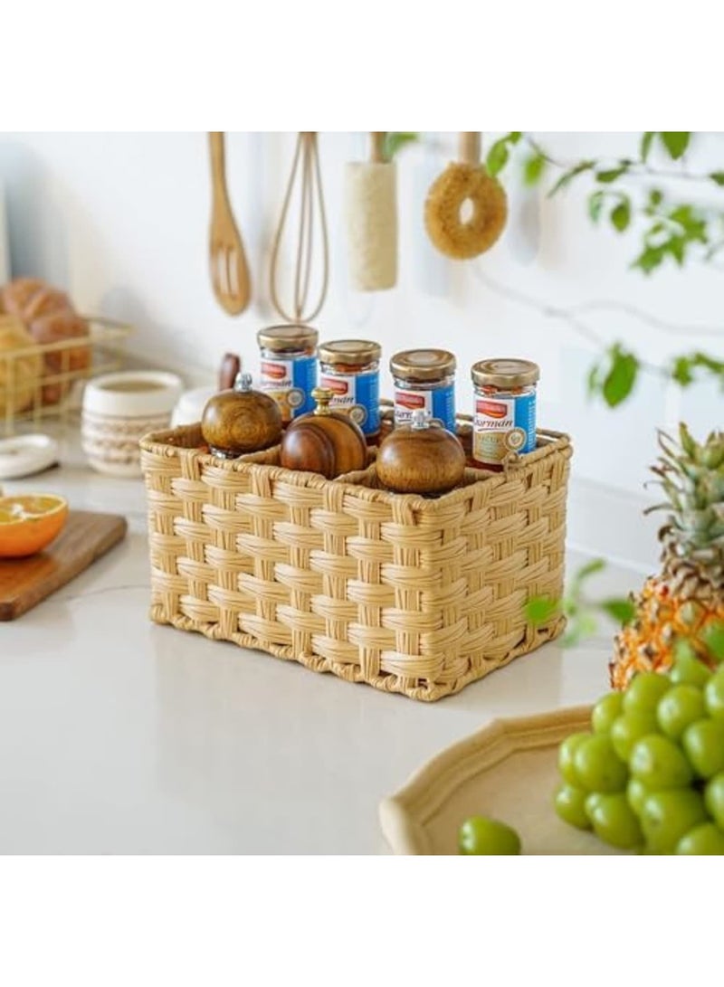 SYOSI Wicker Utensil Caddy, Utensils Holder Buffet Caddy, Spoon Cutlery Holder Utensils Organizer, Condiment Organizer Silverware Holder, Utensil Organizer for Countertop (Natural) - Image 2