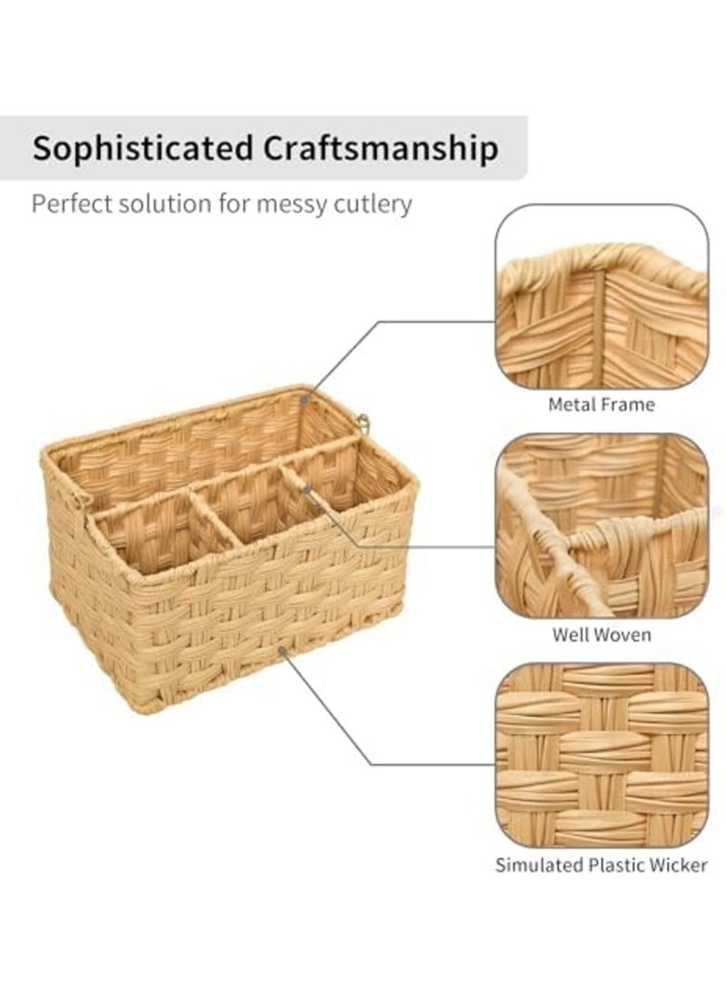 SYOSI Wicker Utensil Caddy, Utensils Holder Buffet Caddy, Spoon Cutlery Holder Utensils Organizer, Condiment Organizer Silverware Holder, Utensil Organizer for Countertop (Natural) - Image 4