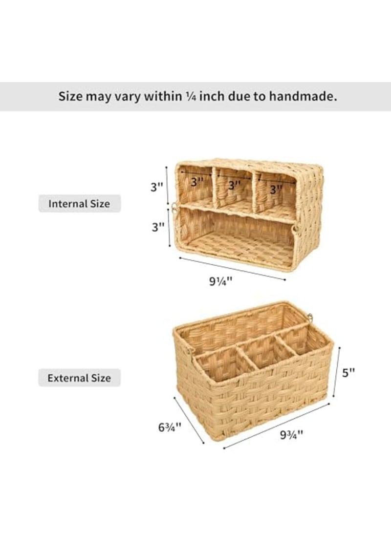 SYOSI Wicker Utensil Caddy, Utensils Holder Buffet Caddy, Spoon Cutlery Holder Utensils Organizer, Condiment Organizer Silverware Holder, Utensil Organizer for Countertop (Natural) - Image 5