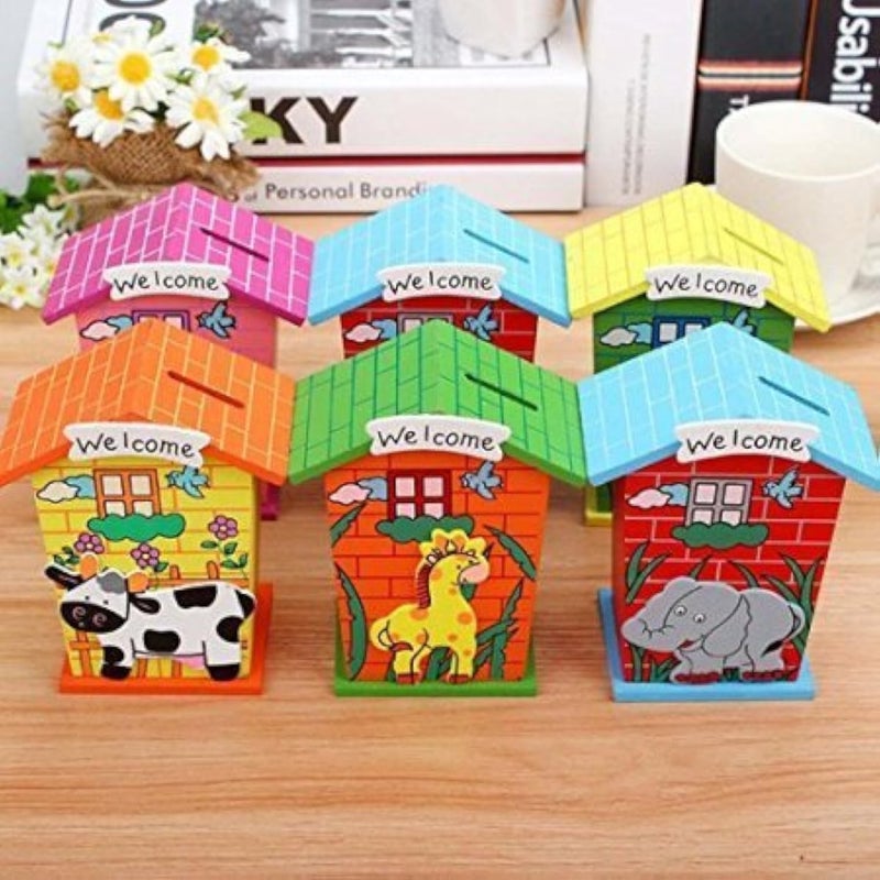 Red Rock Products Loggas Wood House Animal Designs Piggy Bank (Multicolour) - Set of 6, Cottage - Image 4