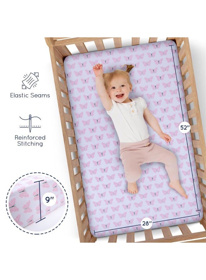 GrowWILD Hearts Crib Sheets for Girls (3 Pack) - Soft Stretchy Jersey Cotton Fitted Crib Sheet | Breathable Baby Crib Sheets with Hearts, Flowers and Butterflies Design - Image 4