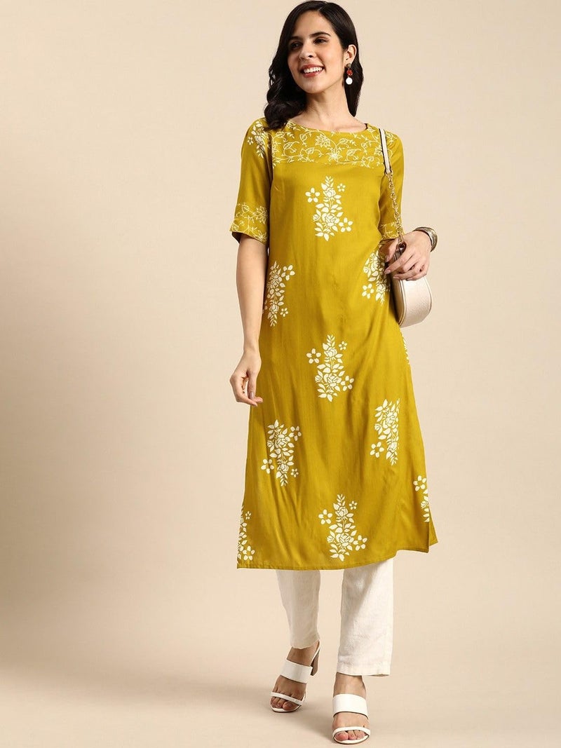 rytras Women's Printed Straight Kurta(RYT570,Mustard,S) - Image 4