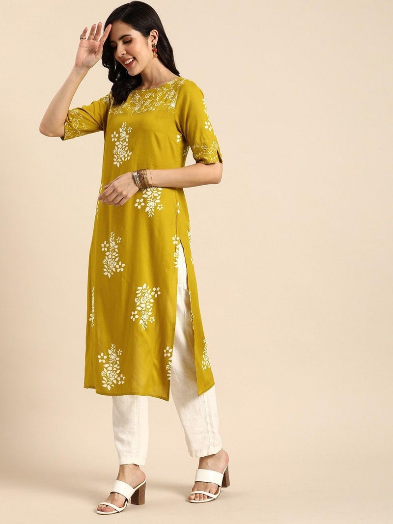 rytras Women's Printed Straight Kurta(RYT570,Mustard,S) - Image 3