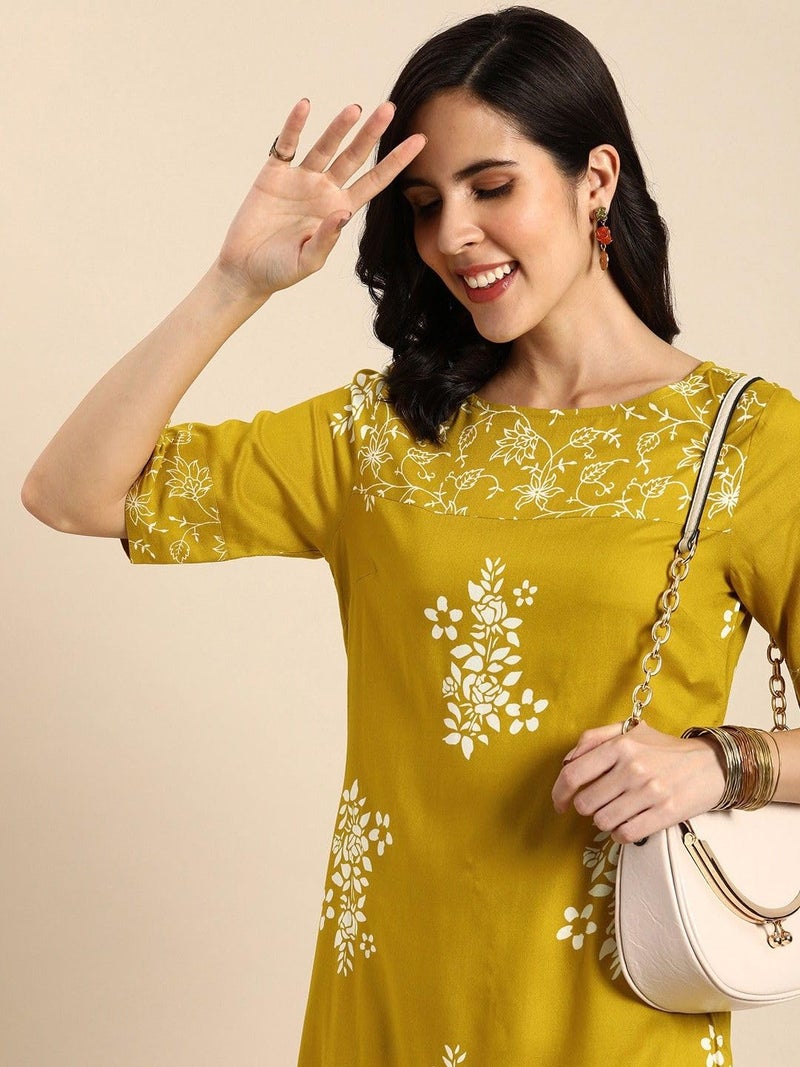 rytras Women's Printed Straight Kurta(RYT570,Mustard,S) - Image 5
