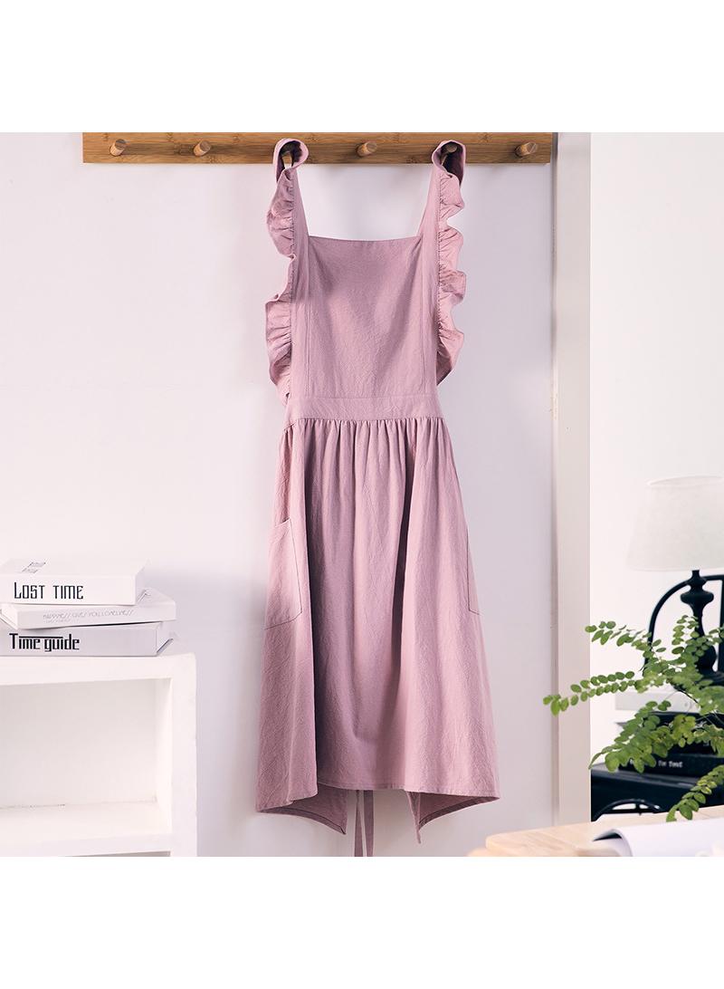 Household lotus leaf lace cotton linen apron Kitchen coffee shop work apron 