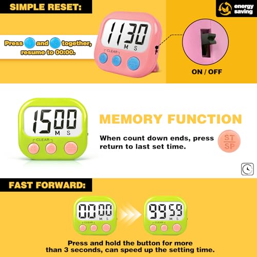 AOUCE Classroom Timers for Teachers Kids Large Magnetic Digital Timer Teacher Supplies 2 Pack-Green Pink - Image 5