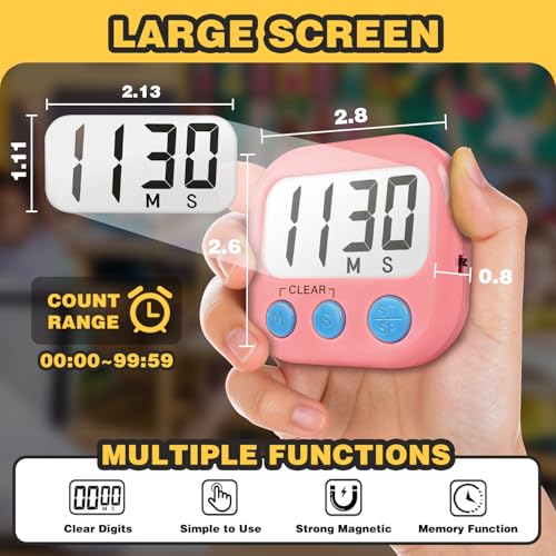 AOUCE Classroom Timers for Teachers Kids Large Magnetic Digital Timer Teacher Supplies 2 Pack-Green Pink - Image 4