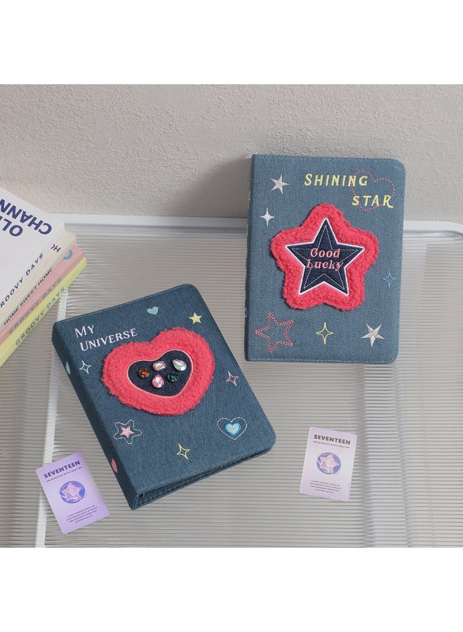 Hisocute Korean Style Retro A5 Denim Love Album Girl's Four-grid Card Book Student Three-inch Star Storage Book - Image 2