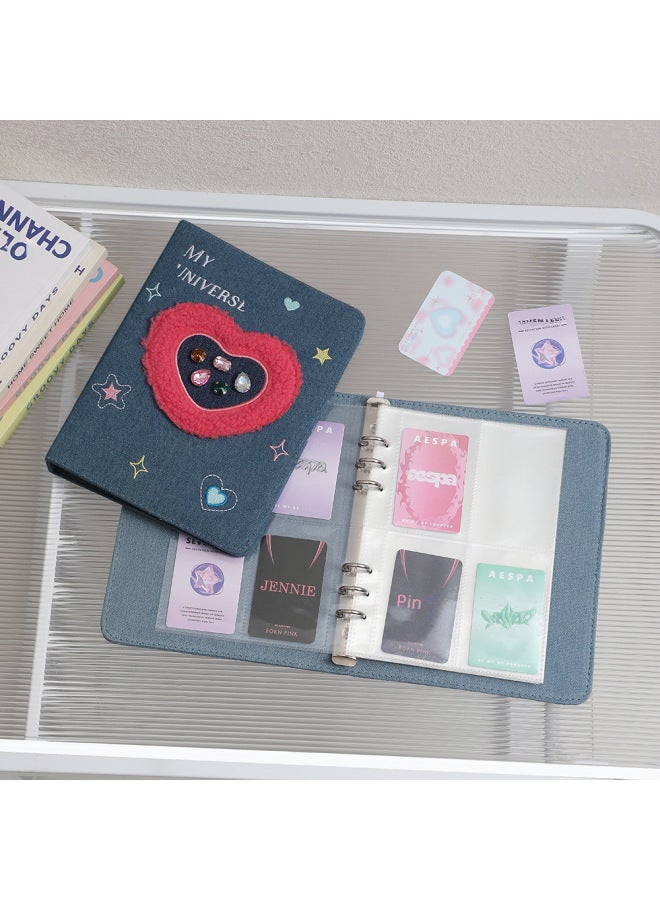 Hisocute Korean Style Retro A5 Denim Love Album Girl's Four-grid Card Book Student Three-inch Star Storage Book - Image 3