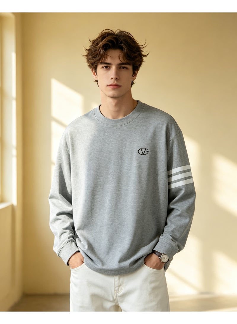 GIOVANNI VALENTINO Crew Neck Casual Sweatshirt Long Sleeve Daily Street Wear Top for Men’s & Women’s Light Grey - Image 3