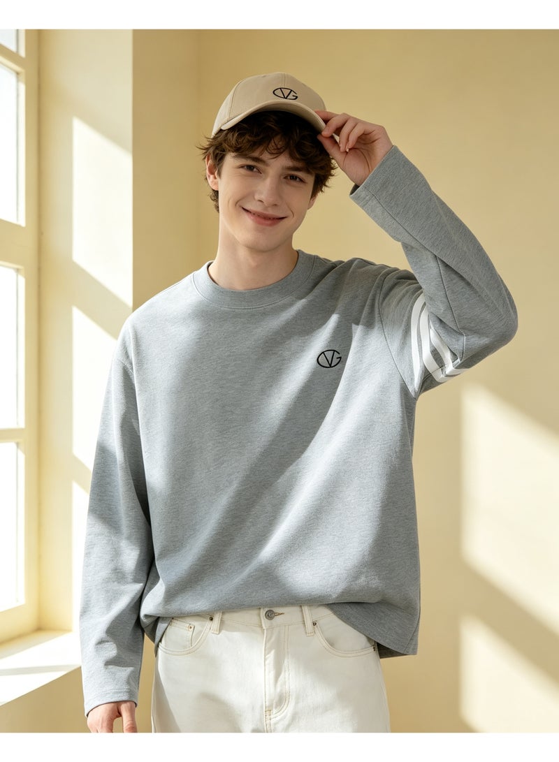 GIOVANNI VALENTINO Crew Neck Casual Sweatshirt Long Sleeve Daily Street Wear Top for Men’s & Women’s Light Grey - Image 1