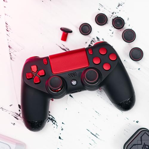 HEXGAMING NEW EDGE Wireless Controller Compatible with ps4-4 Back Buttons, 6 Profiles, Hair Triggers, Swappable Thumbsticks - Black Red - Image 2