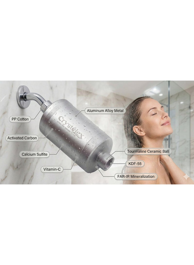 Crystolex Shower Filter | Aluminum Alloy Body | KDF-55 & Vitamin C | For Hair Fall Control & Glowing Skin | + Free Handheld Shower | Ultra Pro Shower Filter | Crystolex Shower Filter - Image 4