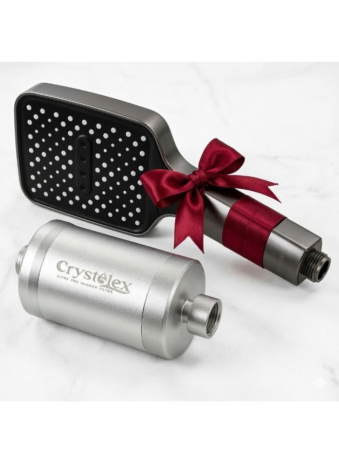 Crystolex Shower Filter | Aluminum Alloy Body | KDF-55 & Vitamin C | For Hair Fall Control & Glowing Skin | + Free Handheld Shower | Ultra Pro Shower Filter | Crystolex Shower Filter - Image 1