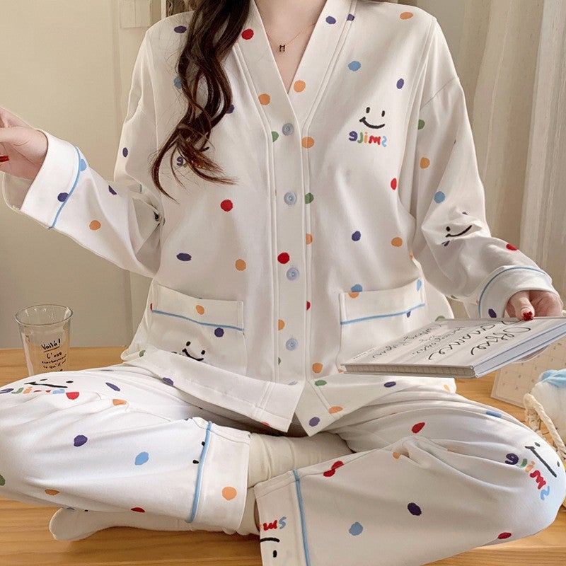 Spring Autumn Maternity Pajamas Nursing Nightwear 3305 polka dot smiley face 
