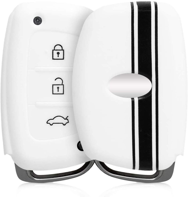 JVCV® Silicone Key Cover Compatible with Hyundai Creta Venue Elantra Tucson i10 i20 Elite Active Xcent Verna 3 Button Push Button Start Key - Rally Stripe (White) - Image 1