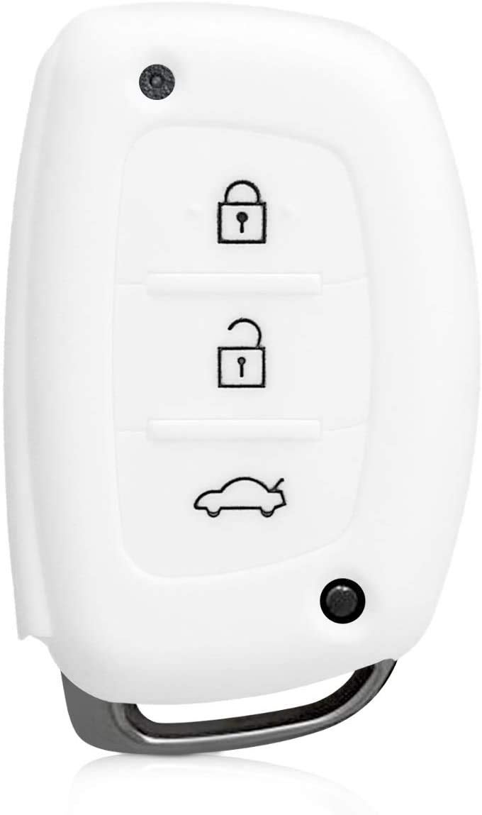 JVCV® Silicone Key Cover Compatible with Hyundai Creta Venue Elantra Tucson i10 i20 Elite Active Xcent Verna 3 Button Push Button Start Key - Rally Stripe (White) - Image 3