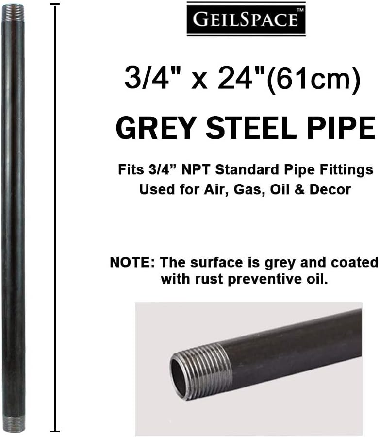 GeilSpace 3/4" × 24" Heavy Duty Pre-Cut Grey Metal Pipe, Industrial Steel Fits Standard 3/4 Inch Threaded Pipes and Fittings - Vintage DIY Industrial Shelving (3/4" × 24", Grey) - Image 1