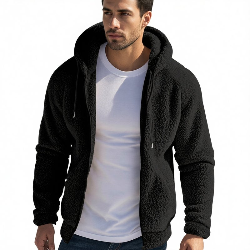 Men's Winter Thick Double-Sided Fleece Zip-Up Hoodie Casual Loose Fit Hooded Sweatshirt - Image 4