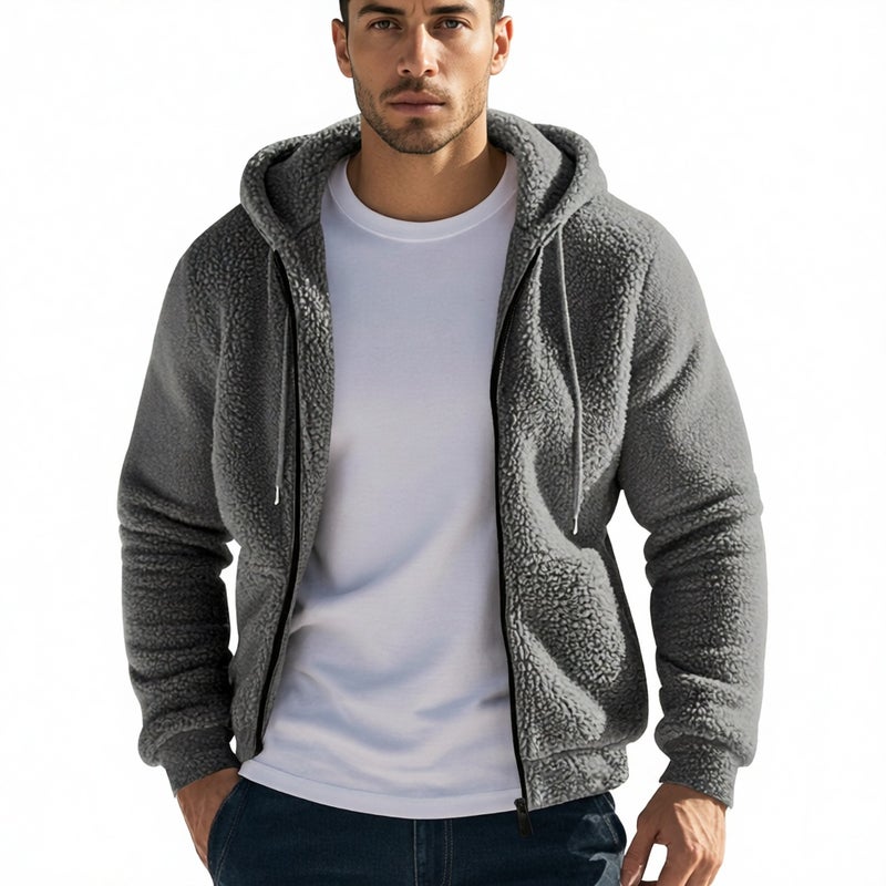 Men's Winter Thick Double-Sided Fleece Zip-Up Hoodie Casual Loose Fit Hooded Sweatshirt - Image 5