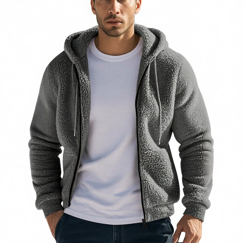 Men's Winter Thick Double-Sided Fleece Zip-Up Hoodie Casual Loose Fit Hooded Sweatshirt - Image 1