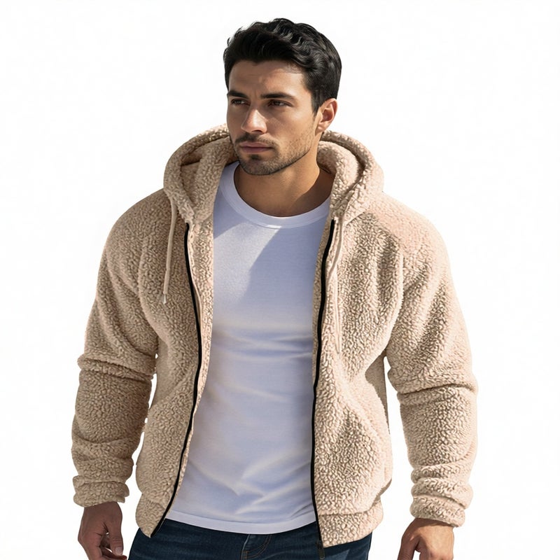 Men's Winter Thick Double-Sided Fleece Zip-Up Hoodie Casual Loose Fit Hooded Sweatshirt - Image 2