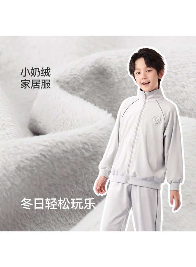 Long time companion kids' Baseball Jacket With Stand Collar, Windproof Zipper & Thickened Fleece Set For Boys And Girls In Autumn/winter - Image 3