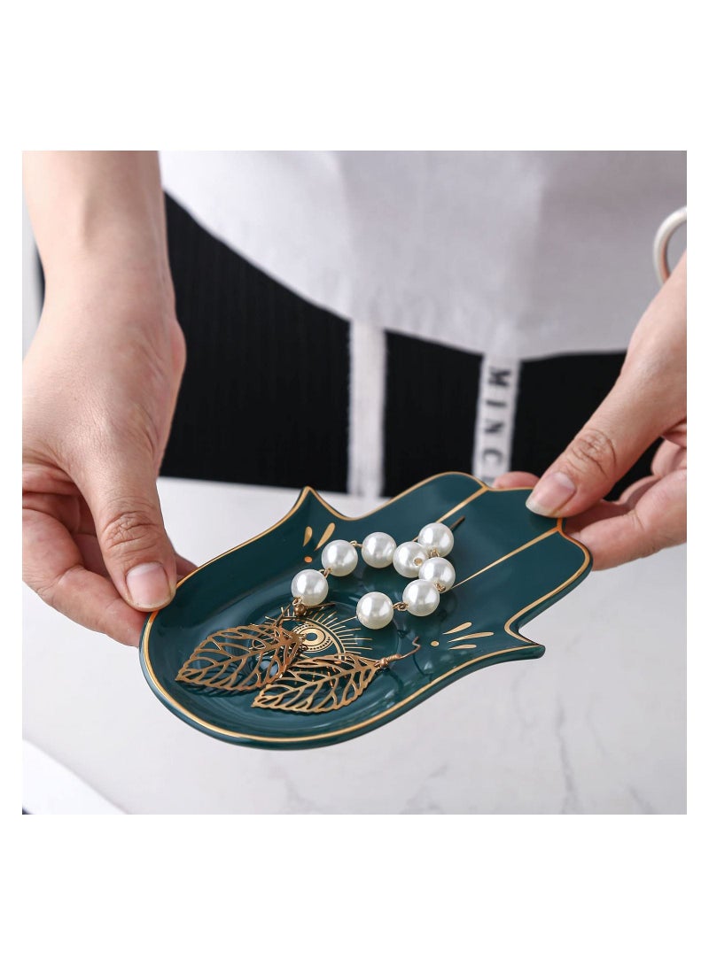 KASTWAVE Jewelry Dish Trinket Dish Ring Dish Ceramic Hamsa Evil Eye Hand of Fatima Holder Key Trinket Plate Bowl Small Boho Home Decorative Cute Decor Jewelry Tray Dish Gift Mom Birthday  - Image 5