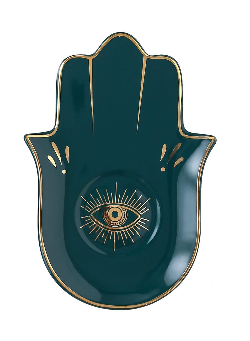 KASTWAVE Jewelry Dish Trinket Dish Ring Dish Ceramic Hamsa Evil Eye Hand of Fatima Holder Key Trinket Plate Bowl Small Boho Home Decorative Cute Decor Jewelry Tray Dish Gift Mom Birthday  - Image 1