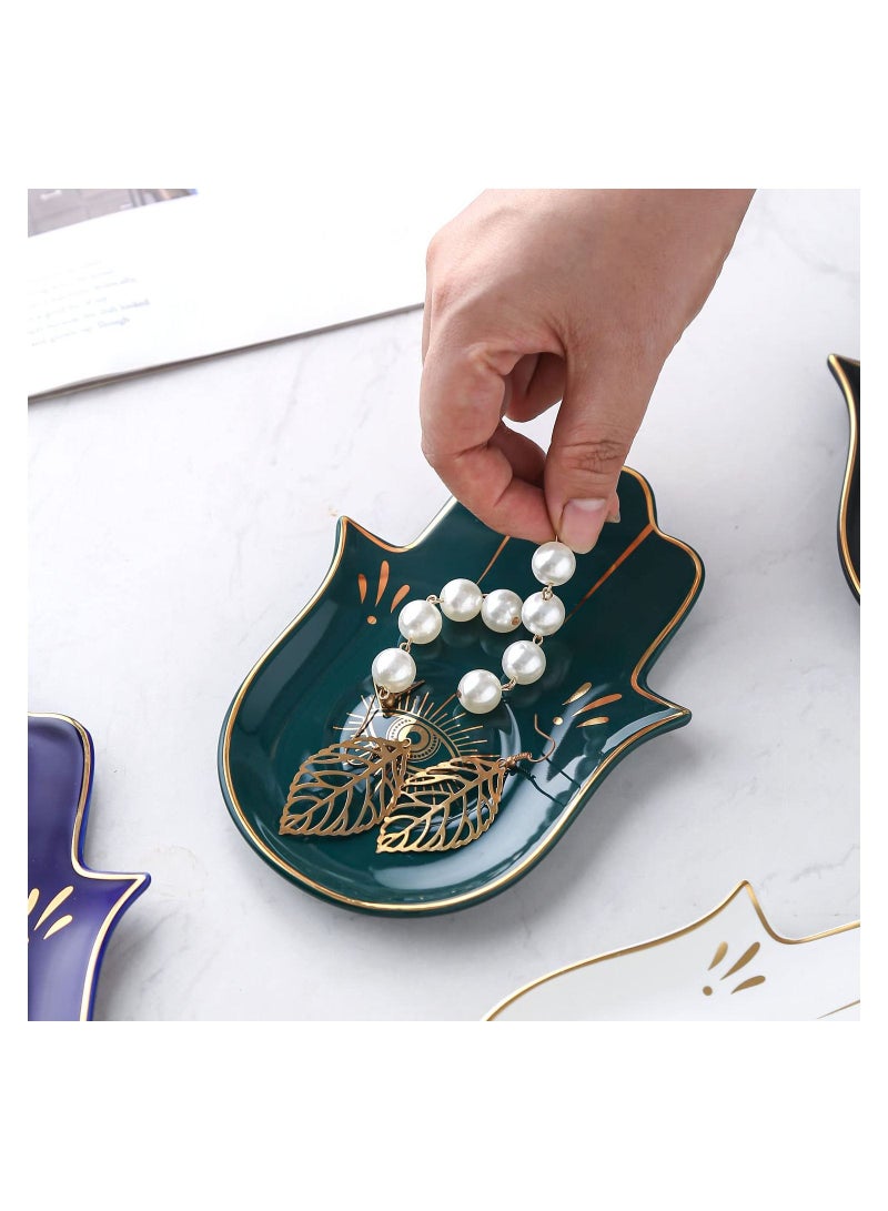 KASTWAVE Jewelry Dish Trinket Dish Ring Dish Ceramic Hamsa Evil Eye Hand of Fatima Holder Key Trinket Plate Bowl Small Boho Home Decorative Cute Decor Jewelry Tray Dish Gift Mom Birthday  - Image 4
