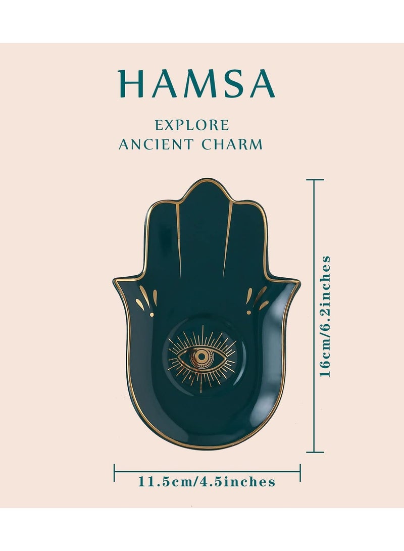 KASTWAVE Jewelry Dish Trinket Dish Ring Dish Ceramic Hamsa Evil Eye Hand of Fatima Holder Key Trinket Plate Bowl Small Boho Home Decorative Cute Decor Jewelry Tray Dish Gift Mom Birthday  - Image 2