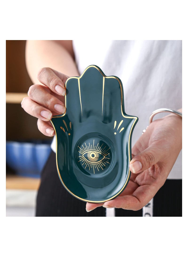 KASTWAVE Jewelry Dish Trinket Dish Ring Dish Ceramic Hamsa Evil Eye Hand of Fatima Holder Key Trinket Plate Bowl Small Boho Home Decorative Cute Decor Jewelry Tray Dish Gift Mom Birthday  - Image 3