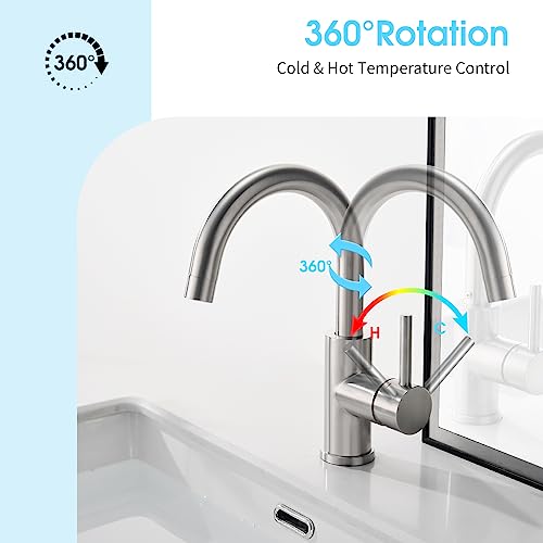 CREA Bar Sink Faucet Bathroom Kitchen Faucet Brushed Nickel Pre Wet Small Mini Kitchen Bath Utility Marine Faucet Single Hole Stainless Steel Farmhouse Vanity Lavatory Faucets Outdoor - Image 3