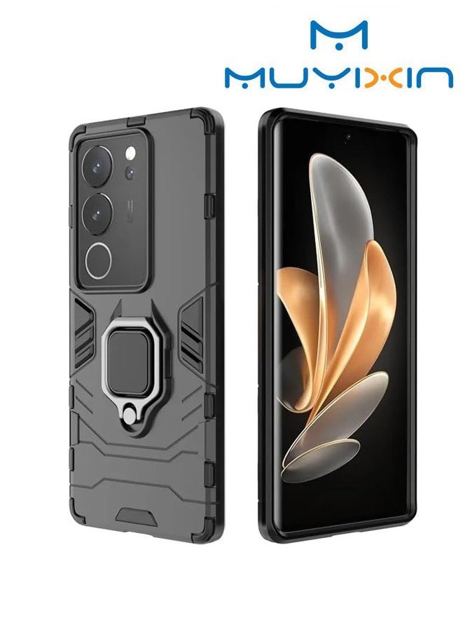 Muyixin غطاء خلفي واقي لهاتف Vivo V29 - جراب عسكري مقاوم للصدمات، أسود  - Image 1