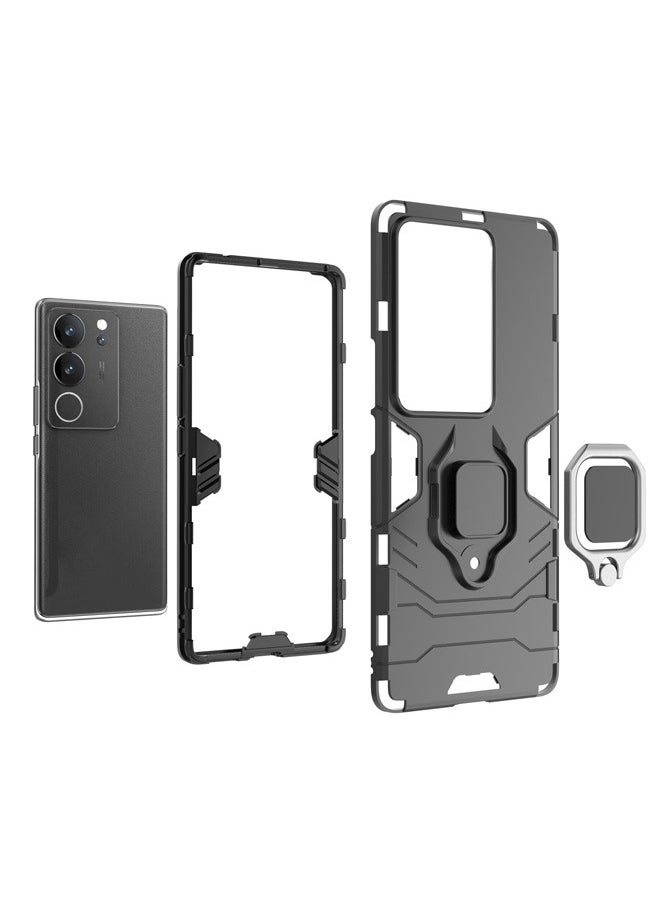 Muyixin غطاء خلفي واقي لهاتف Vivo V29 - جراب عسكري مقاوم للصدمات، أسود  - Image 2