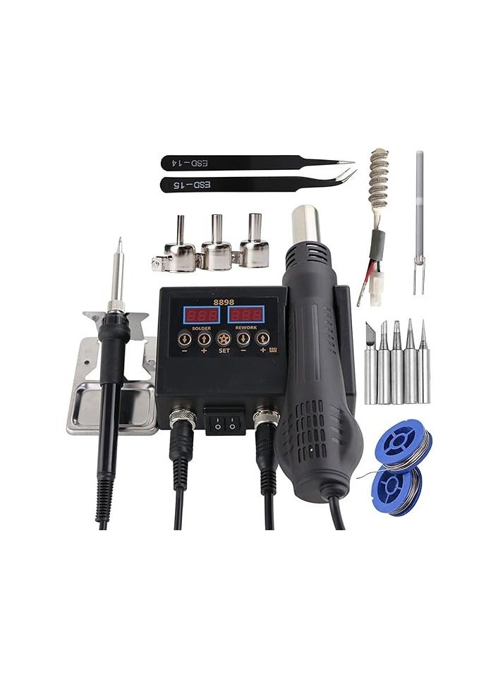 8898 SMD Rework Soldering Station 2 In 1 Hot Air Soldering Iron LCD Digital Display Welding Station For BGA PCB IC Repair 8586D - Image 4