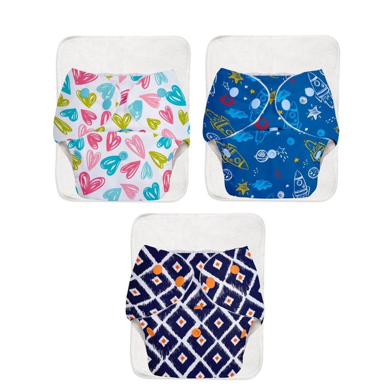 Superbottoms حفاضات قماش قابلة لإعادة الاستخدام من سوبر بوتومز 3 أساسية متنوعة للأطفال من 0-3 سنوات | مقاس حر، قابلة للتعديل، قابلة للغسل وعضوية (تأتي مع وسادة سريعة الجفاف قابلة للطي، شعور جاف / ماص / إدراج) - Image 1