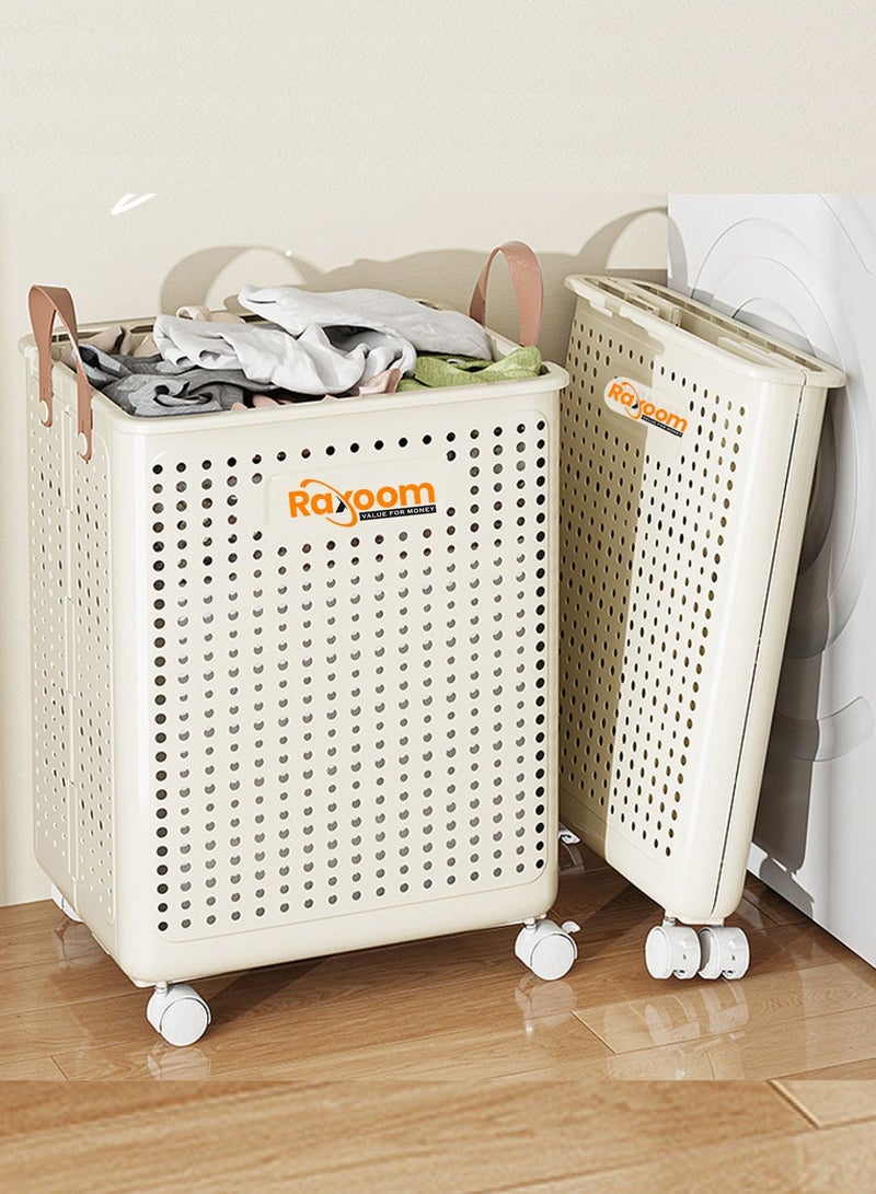 Raxoom Foldable Laundry Basket For Dirty Clothing Storage 60L With 4 Tier Wheels Cloth Storage or Multi Purpose Storage Organizer 38*9*47.5CM  - Image 1
