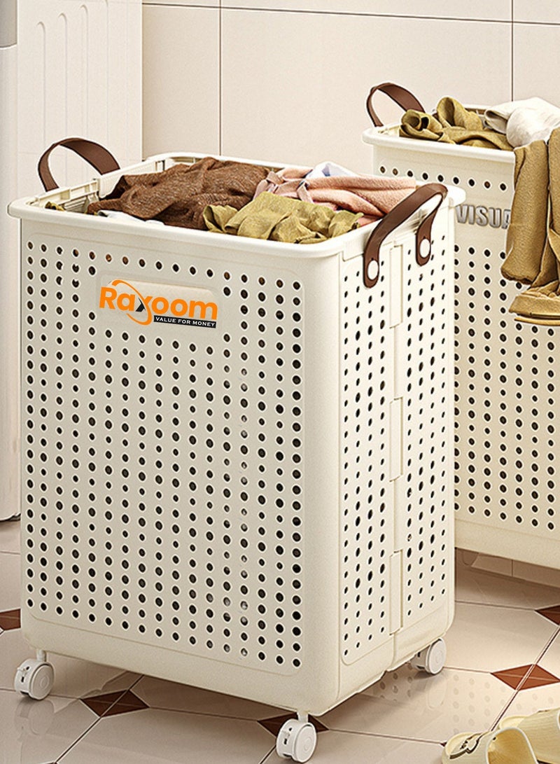 Raxoom Foldable Laundry Basket For Dirty Clothing Storage 60L With 4 Tier Wheels Cloth Storage or Multi Purpose Storage Organizer 38*9*47.5CM  - Image 2