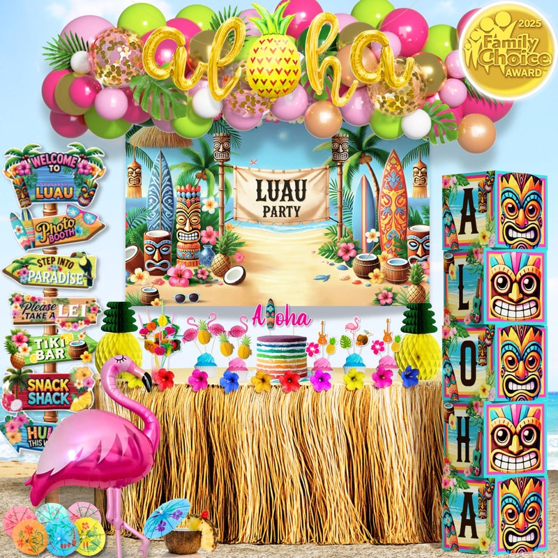RainMeadow 180 pc Premium Luau Party Decorations Set Hawaiian Birthday Party Decor with Balloons Backdrop Table Skirt Toppers More Tropical Aloha Themed Supplies for Indoor Outdoor Celebrations - Image 2