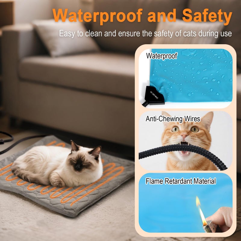 TECHTAIL Pet Heating Pad for Cats & Dogs Indoor Outdoor, Warming Cat Heating Pad with Chew Resistant Cord, Adjustable Temperature & Time, Heated Cat Bed Mat Waterproof for Cats Small Dogs, 17.7'' Ã— 17.7'' - Image 3