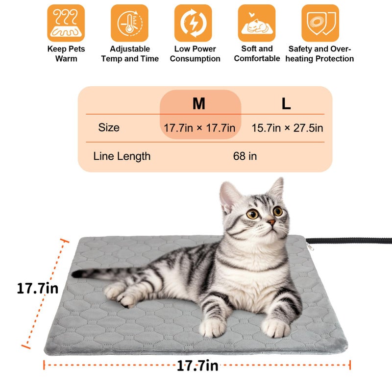 TECHTAIL Pet Heating Pad for Cats & Dogs Indoor Outdoor, Warming Cat Heating Pad with Chew Resistant Cord, Adjustable Temperature & Time, Heated Cat Bed Mat Waterproof for Cats Small Dogs, 17.7'' Ã— 17.7'' - Image 2