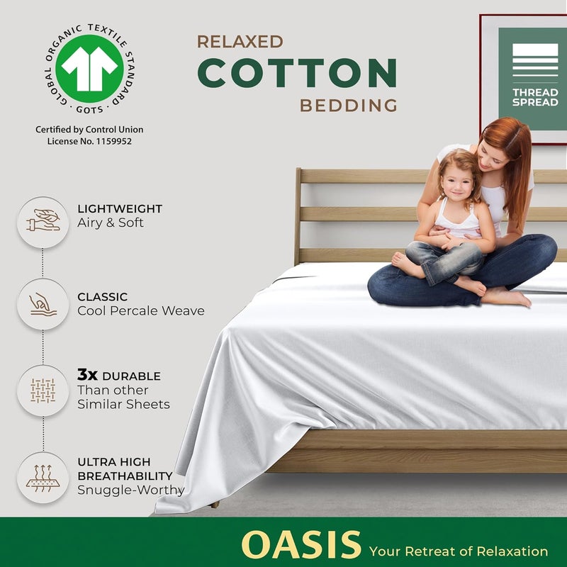 THREAD SPREAD 100% Organic Cotton Percale Flat Sheet Twin Size - 1 PC Flat Sheet, White - Crisp, Cool and Strong Bed Linen, Top Sheets for Hot Sleepers, Luxury Breathable GOTS Certified Sheets - Image 2