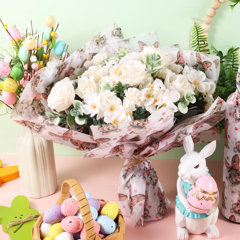 Fabllewavi 100 Sheets Retro Bunny Tissue Paper, Girly Rabbit Bows Patterns Wrapping Paper for Easter DIY Crafts Spring Birthday Baby Shower Party Supplies, 13.8 x 19.7 Inch - Image 5