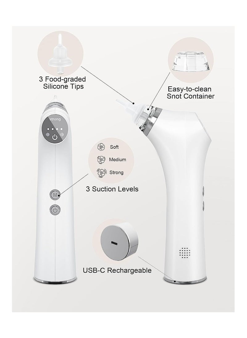 SYOSI Electric Baby Nasal Aspirator, Rechargeable Adjustable 3-Level Suction with Music and 3 Silicone Tips, Toddler Deeply Nose Cleaner  - Image 4