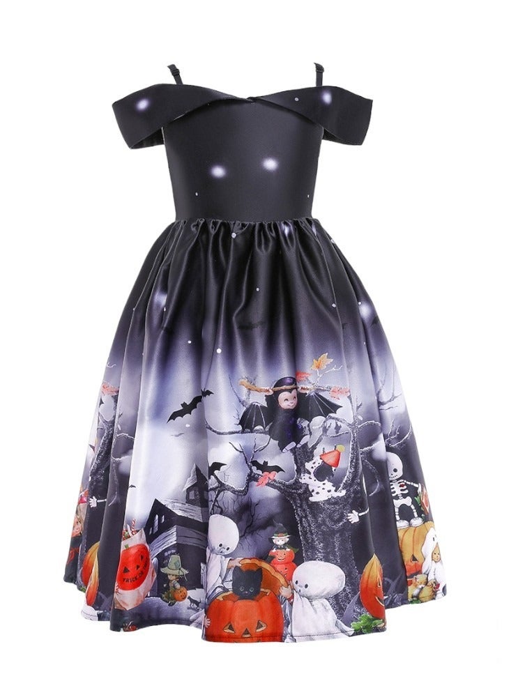 D'Daniela Halloween Printed Off-Shoulder Dress - Black - Image 1