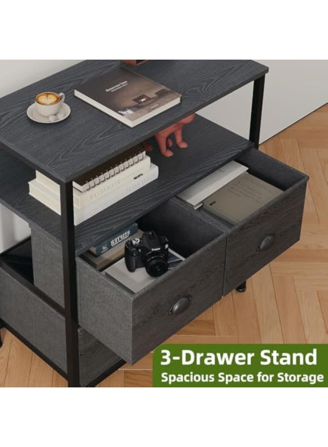 ACPLAY Modern Nightstand with 3 Drawers & Open Shelf, Compact Bedside Storage Cabinet with Metal Frame, Black Wood Grain Side Table for Bedroom, Sofa, or Entryway - Image 4