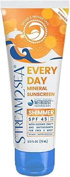 STREAM 2 SEA SPF 45 Every Day Shimmer Mineral Sunscreen 75 ml Biodegradable Paraben Free Reef Safe Sunscreen NonGreasy Lightweight Shimmer Mineral Protection Against UVA UVB for Face Body - Image 1