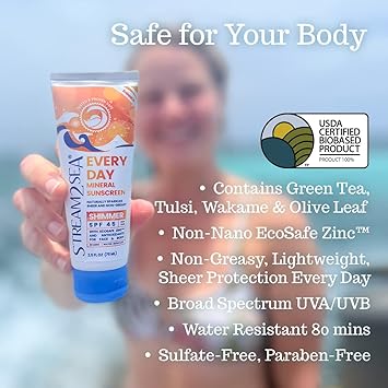STREAM 2 SEA SPF 45 Every Day Shimmer Mineral Sunscreen 75 ml Biodegradable Paraben Free Reef Safe Sunscreen NonGreasy Lightweight Shimmer Mineral Protection Against UVA UVB for Face Body - Image 2